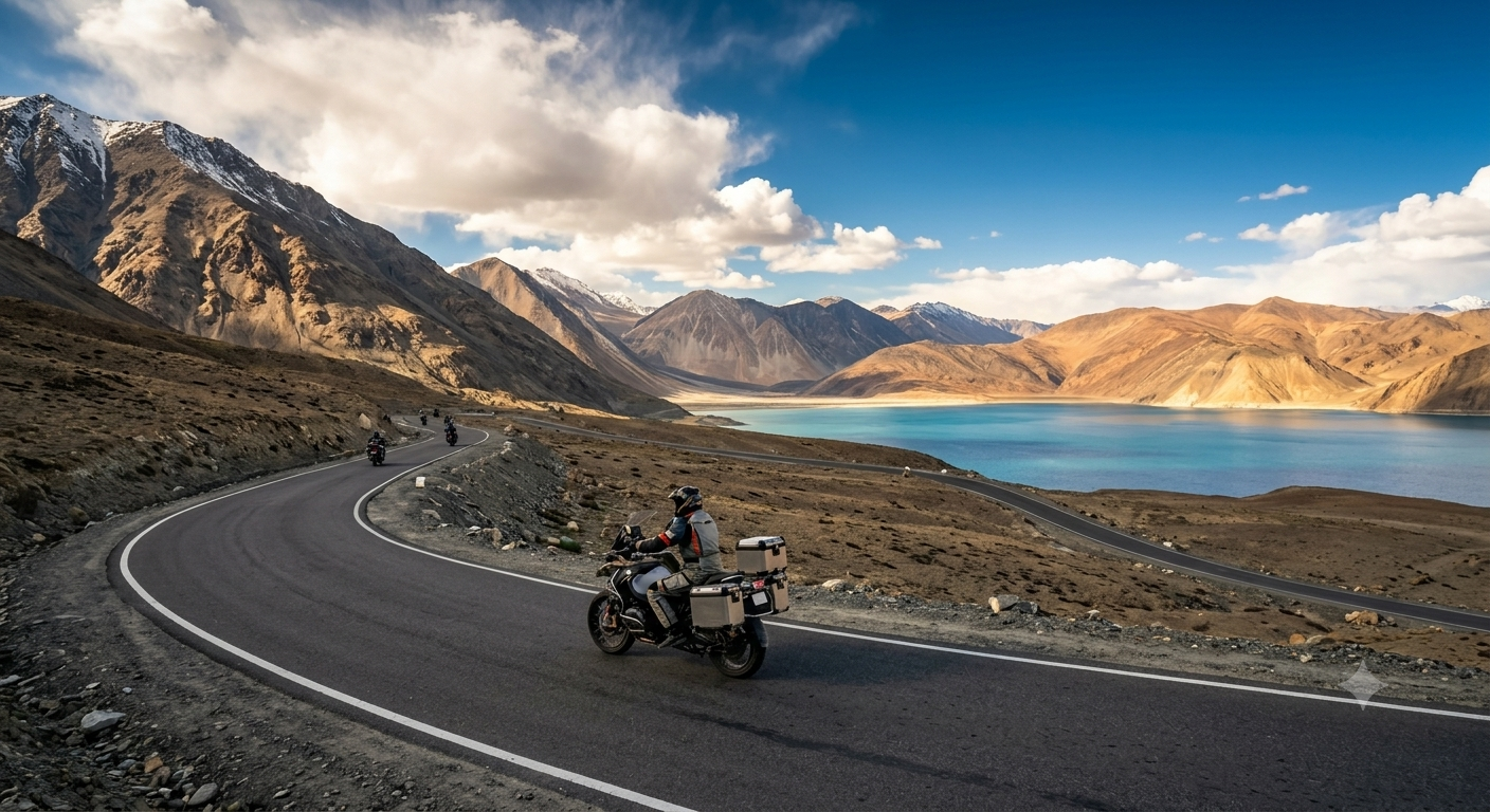 Mountain road along Pangong Lake, Ladakh